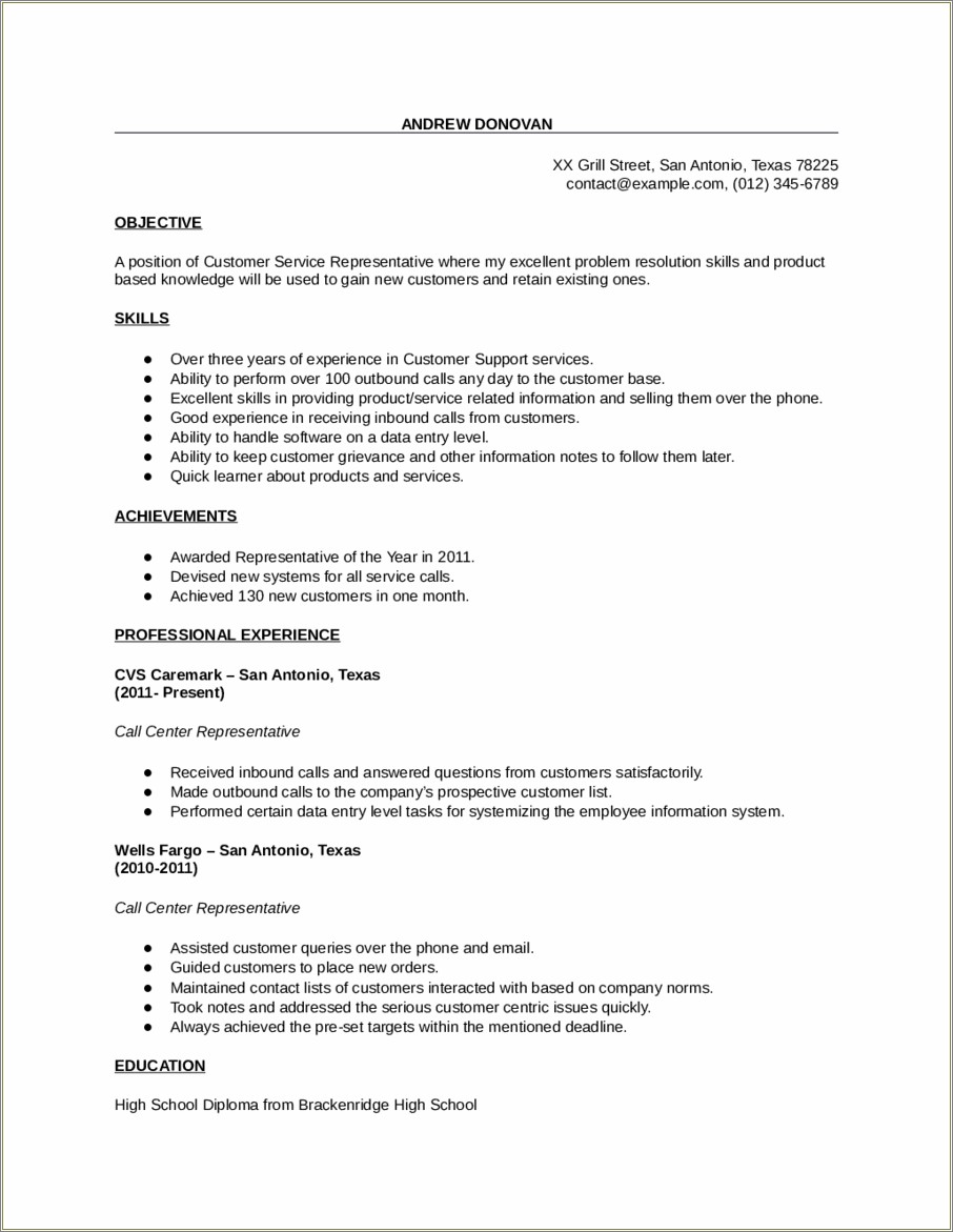 Skills Based Resume For Customer Service