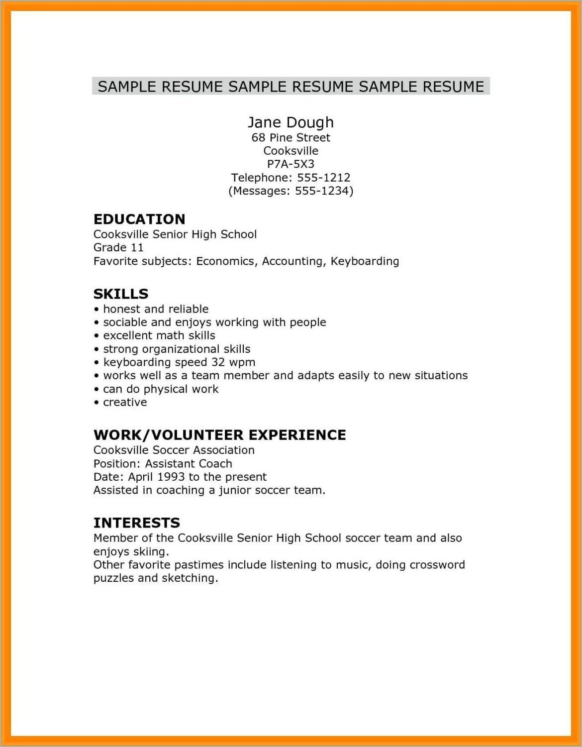 Skills Based Resume For High School Student