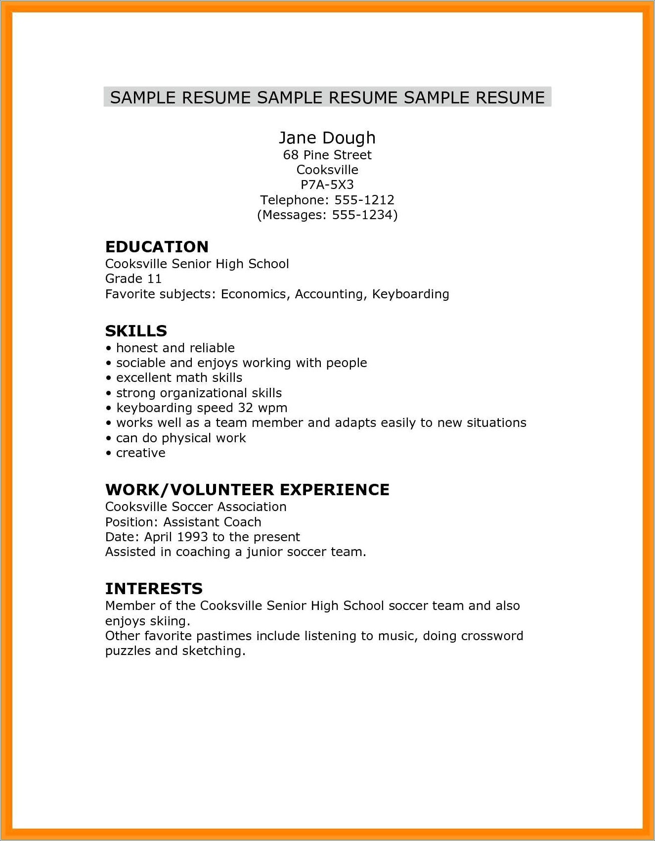 Skills Based Resume For High School Student