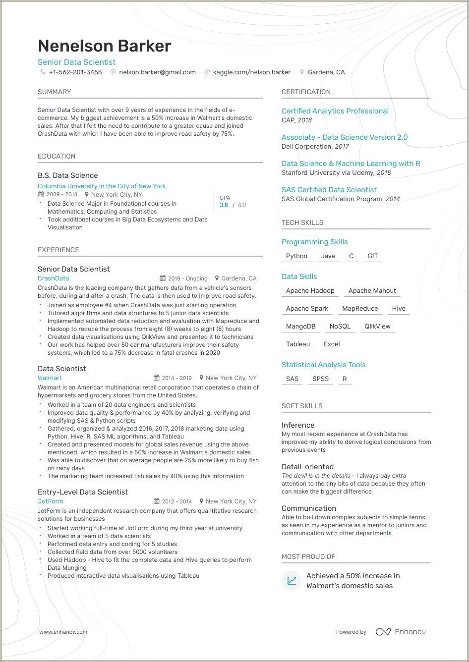 Skills Categories On Resume Data Scientist