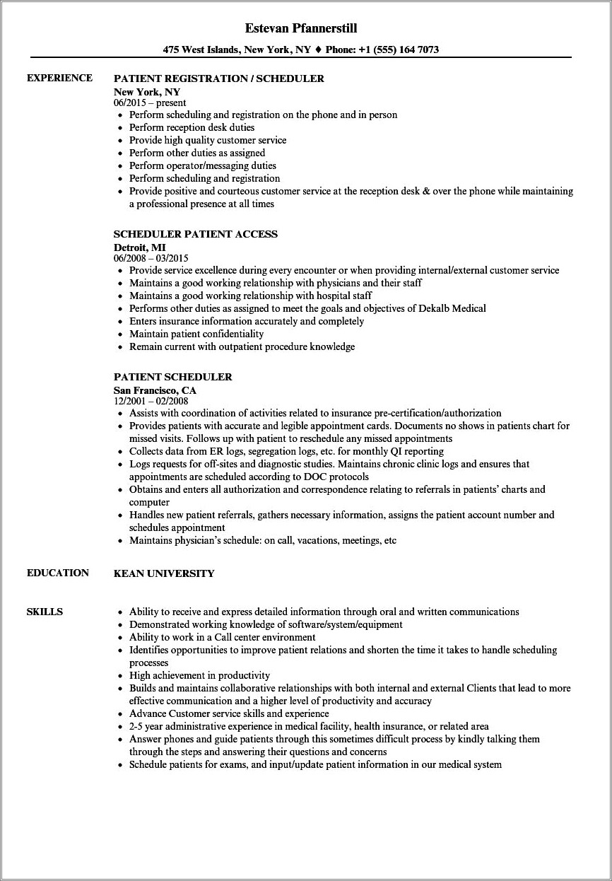 Skills Experience From Appointment Scheduling For Resume