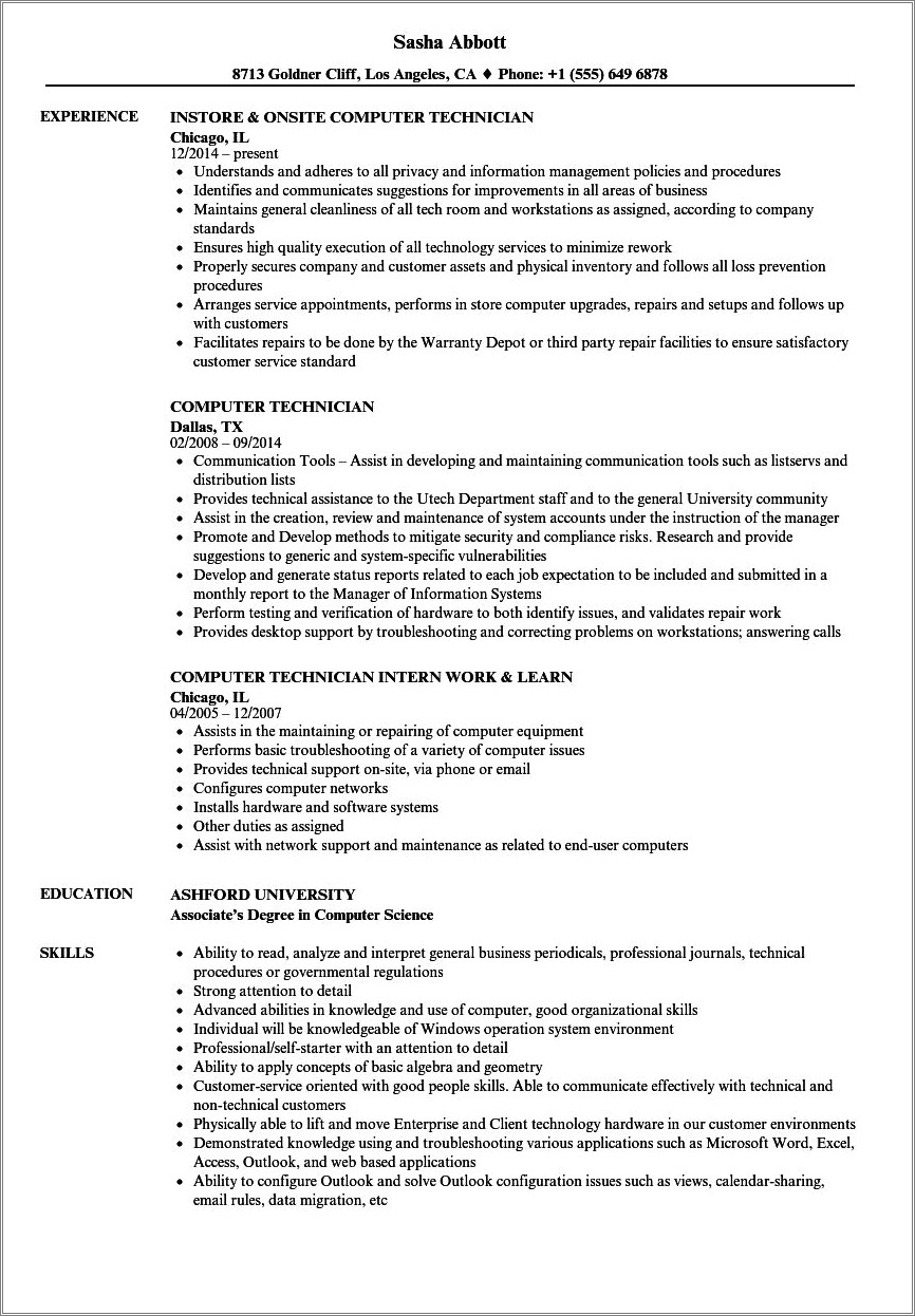 Skills For A Computer Technician For A Resume