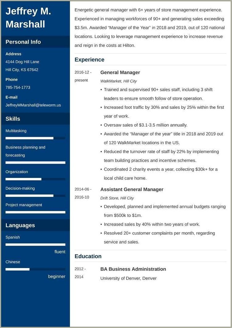 Skills For A General Manager Resume