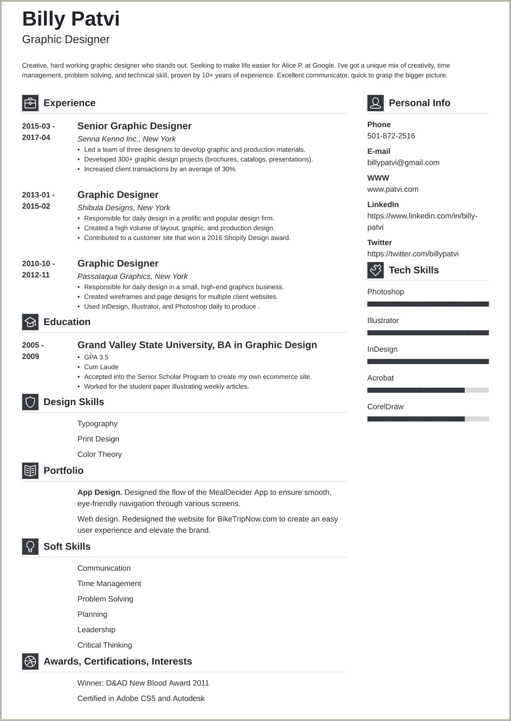 Skills For A Graphic Designer Resume