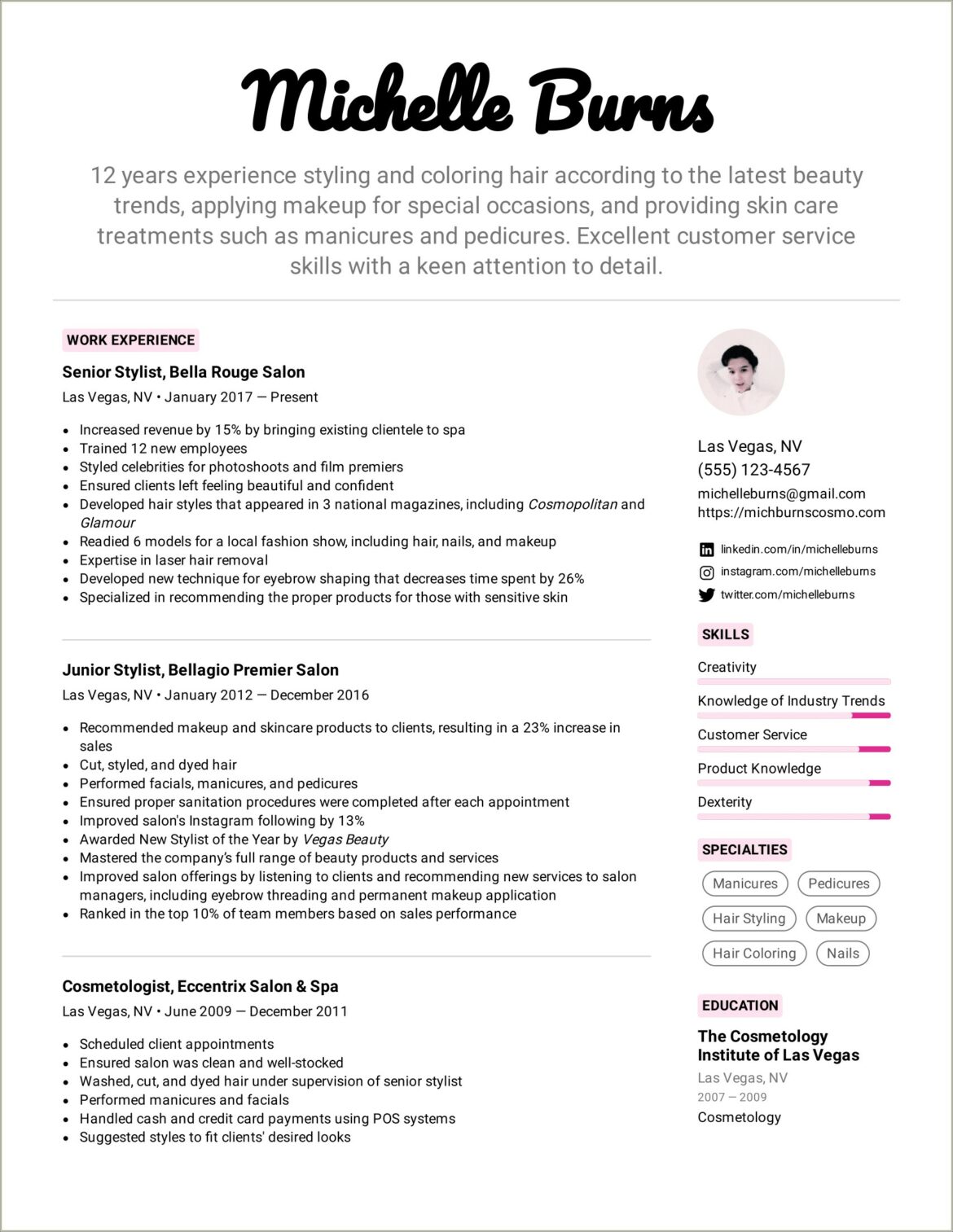 Skills For A Hair Stylist Resume