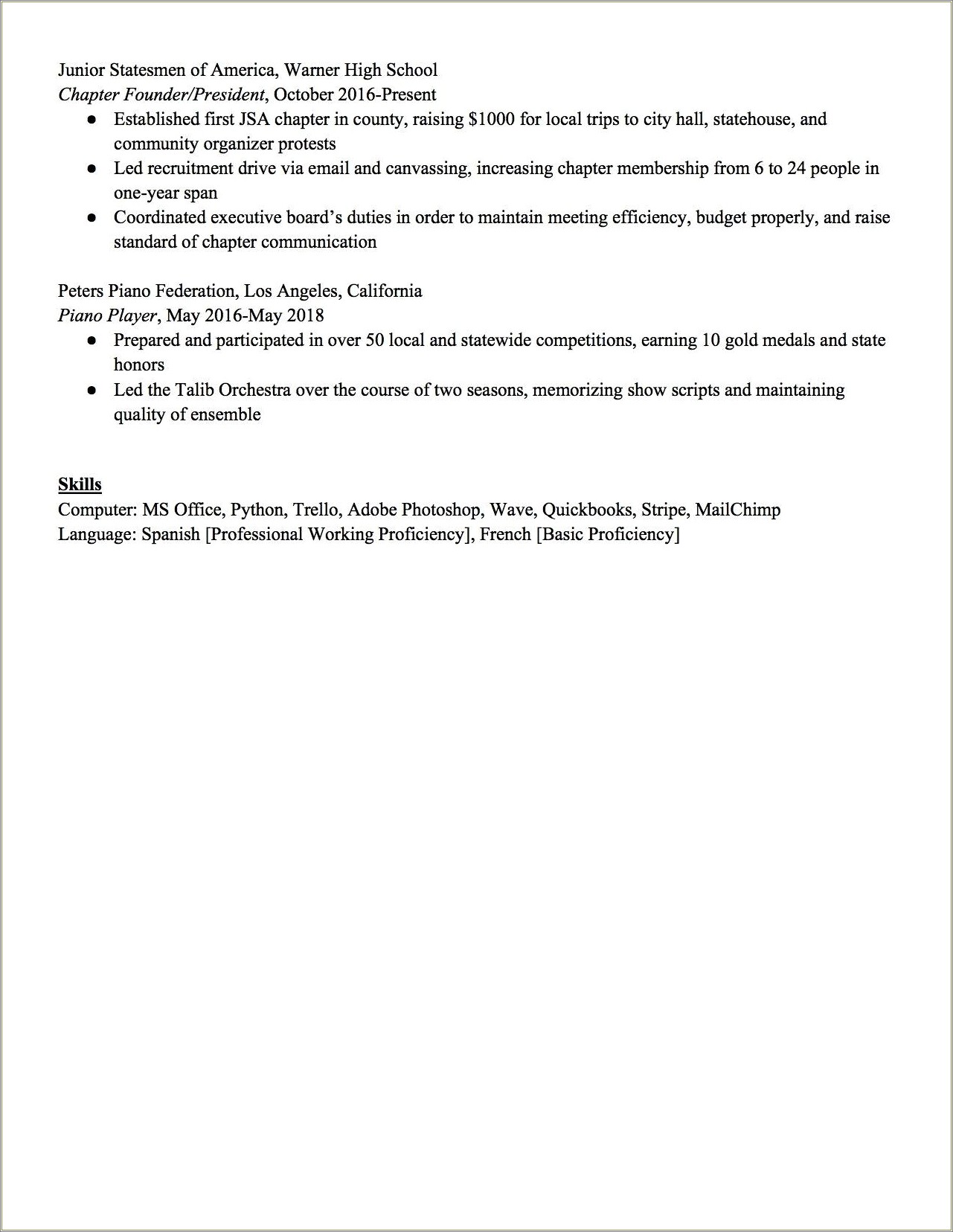 Skills For A High School Resume