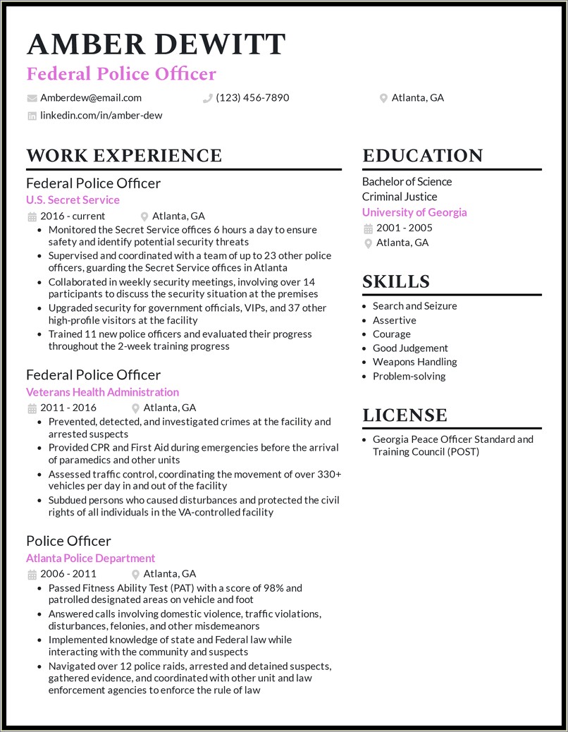 Skills For A Law Enforcement Position Resume