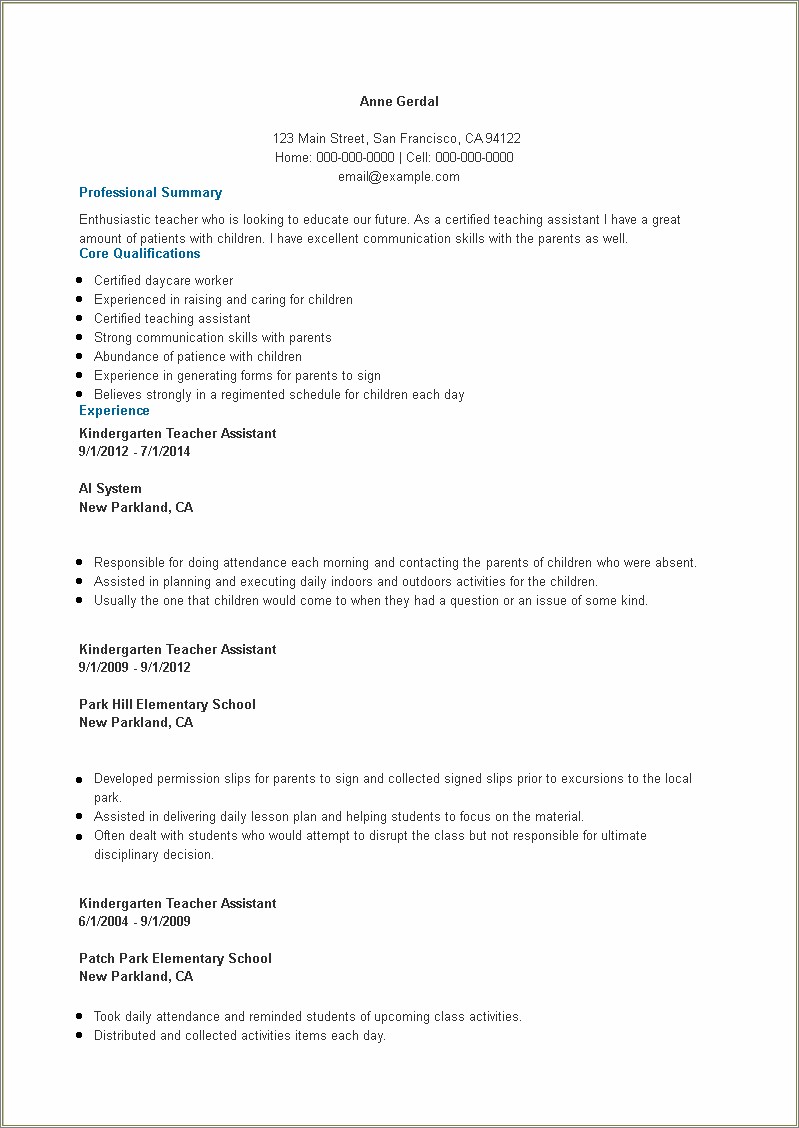 Skills For A Preschool Teacher Resume