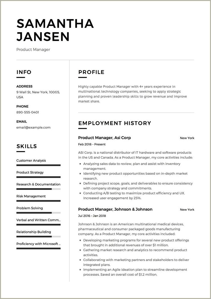 Skills For A Product Manager Resume