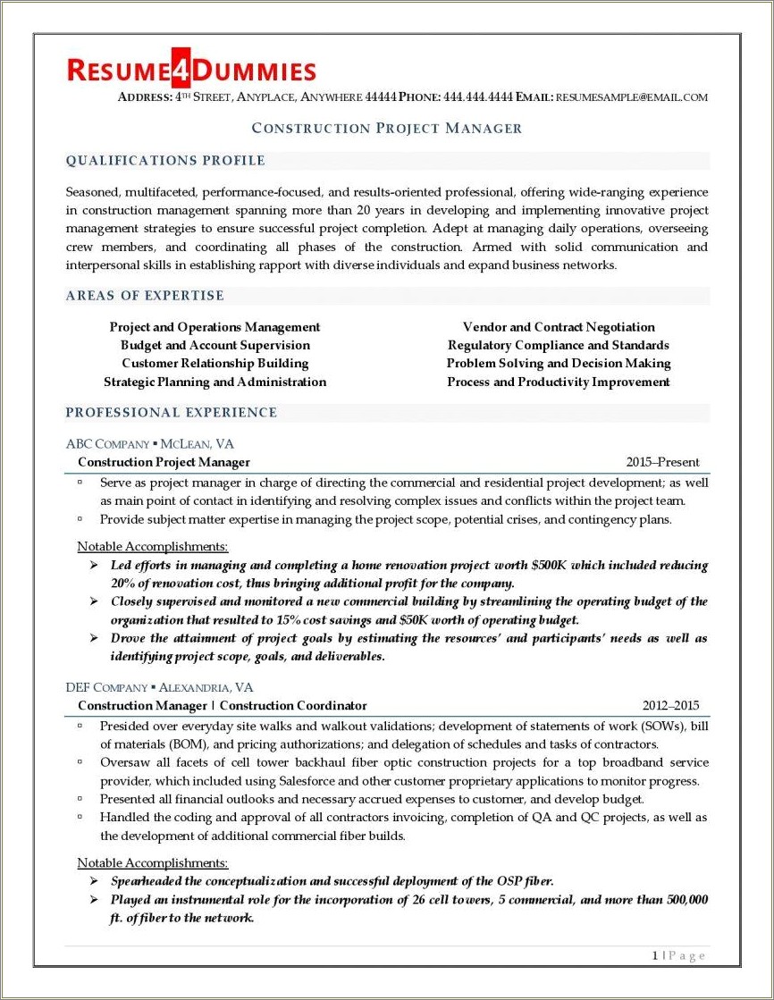 Skills For A Project Manager Resume