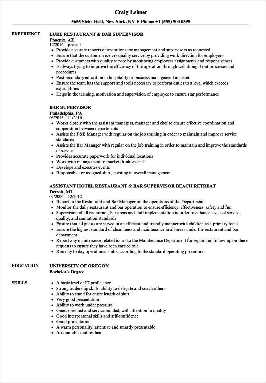 Skills For A Restaurant Manager Resume