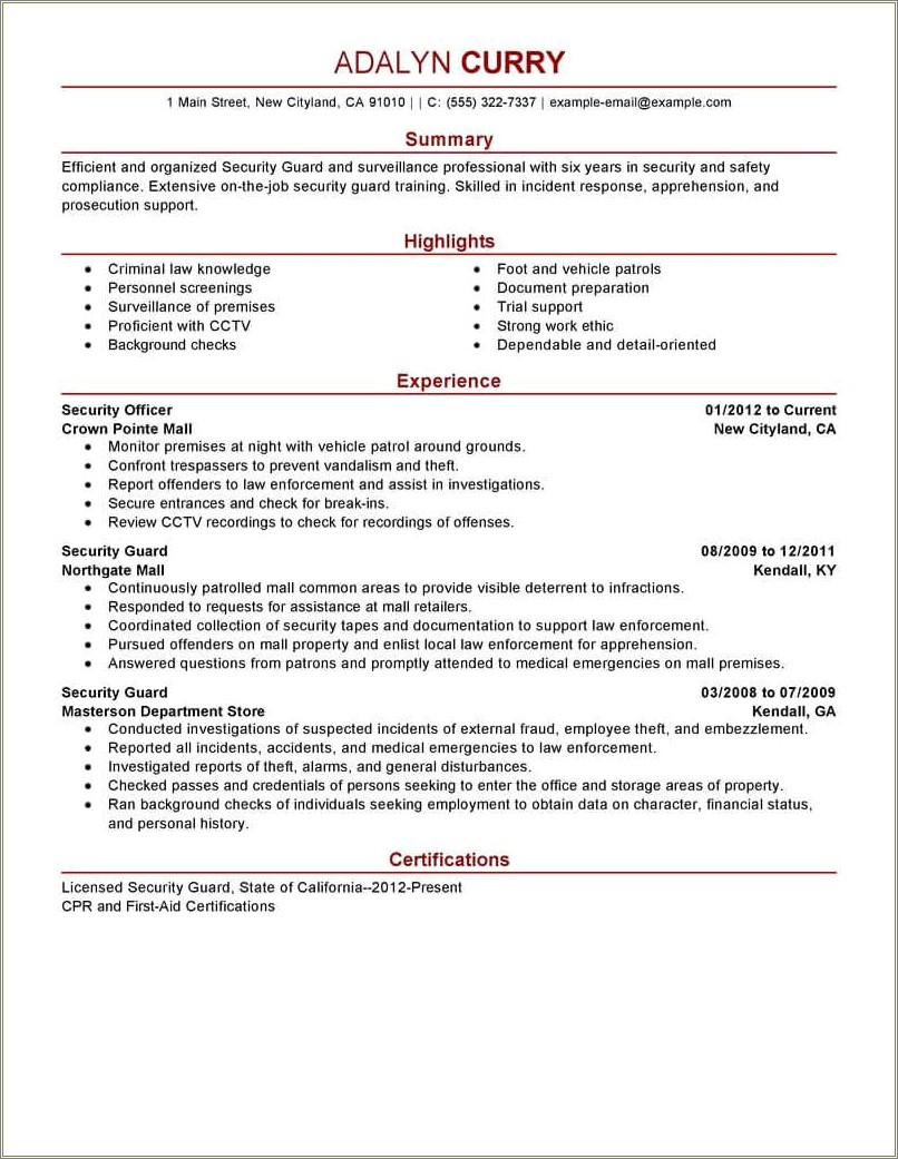 Skills For A Resume Security Job