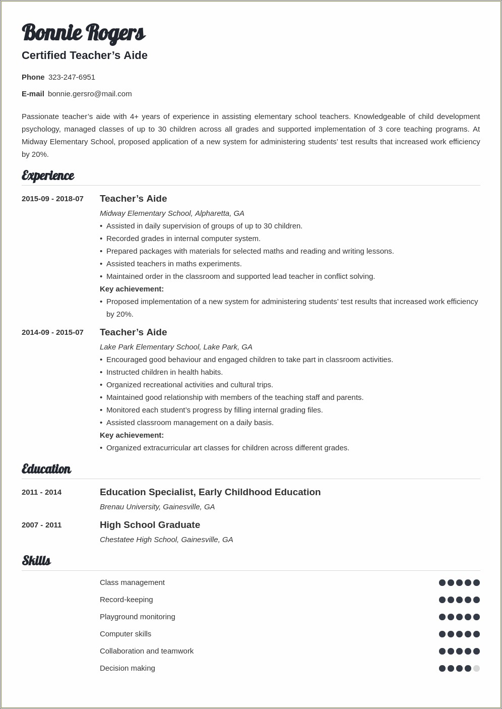 Skills For A Teacher On Resume