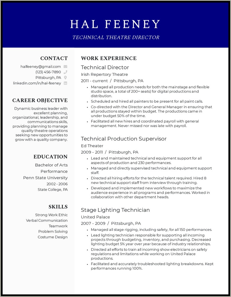 Skills For A Theater Art Student Resume