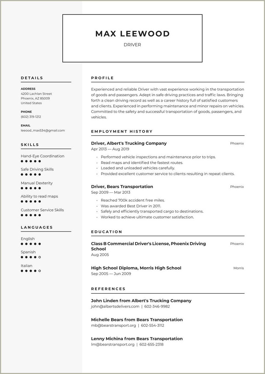 Skills For A Truck Driver Resume