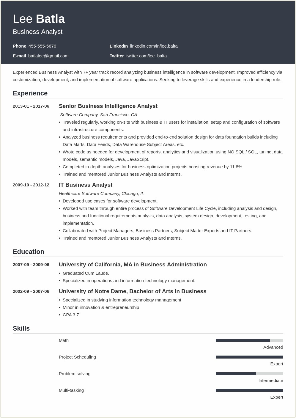 Skills For Business Summary For Resume