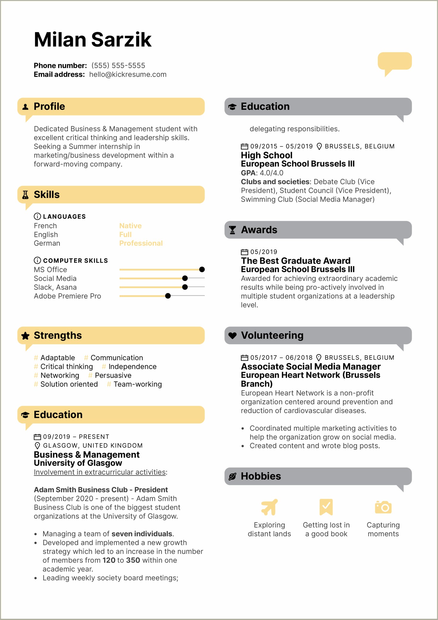 Skills For Computer And Management Student For Resume