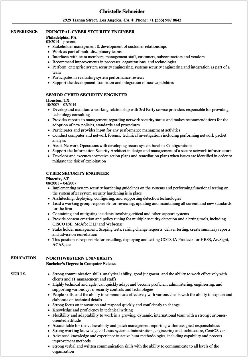 Skills For Cyber Security Resume Examples