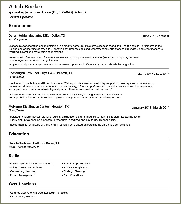 Skills For Factory Worker On Resume