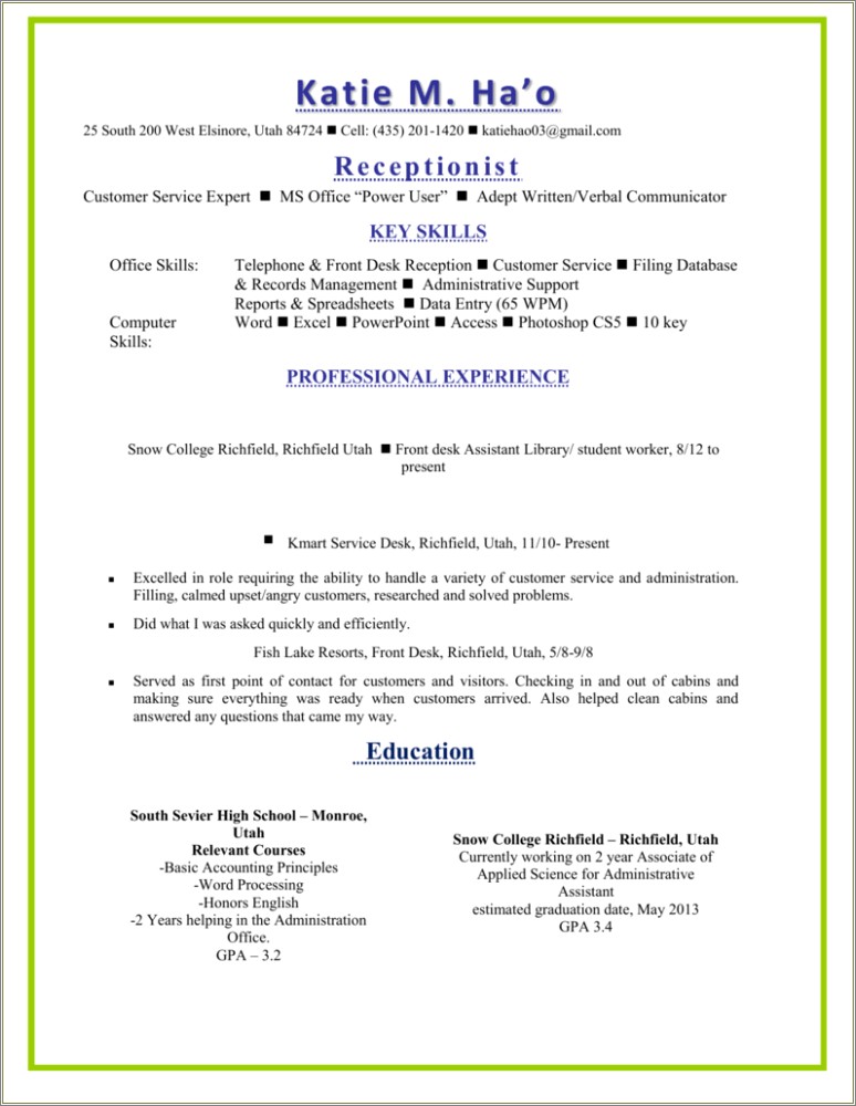 Skills For Front Desk On Resume