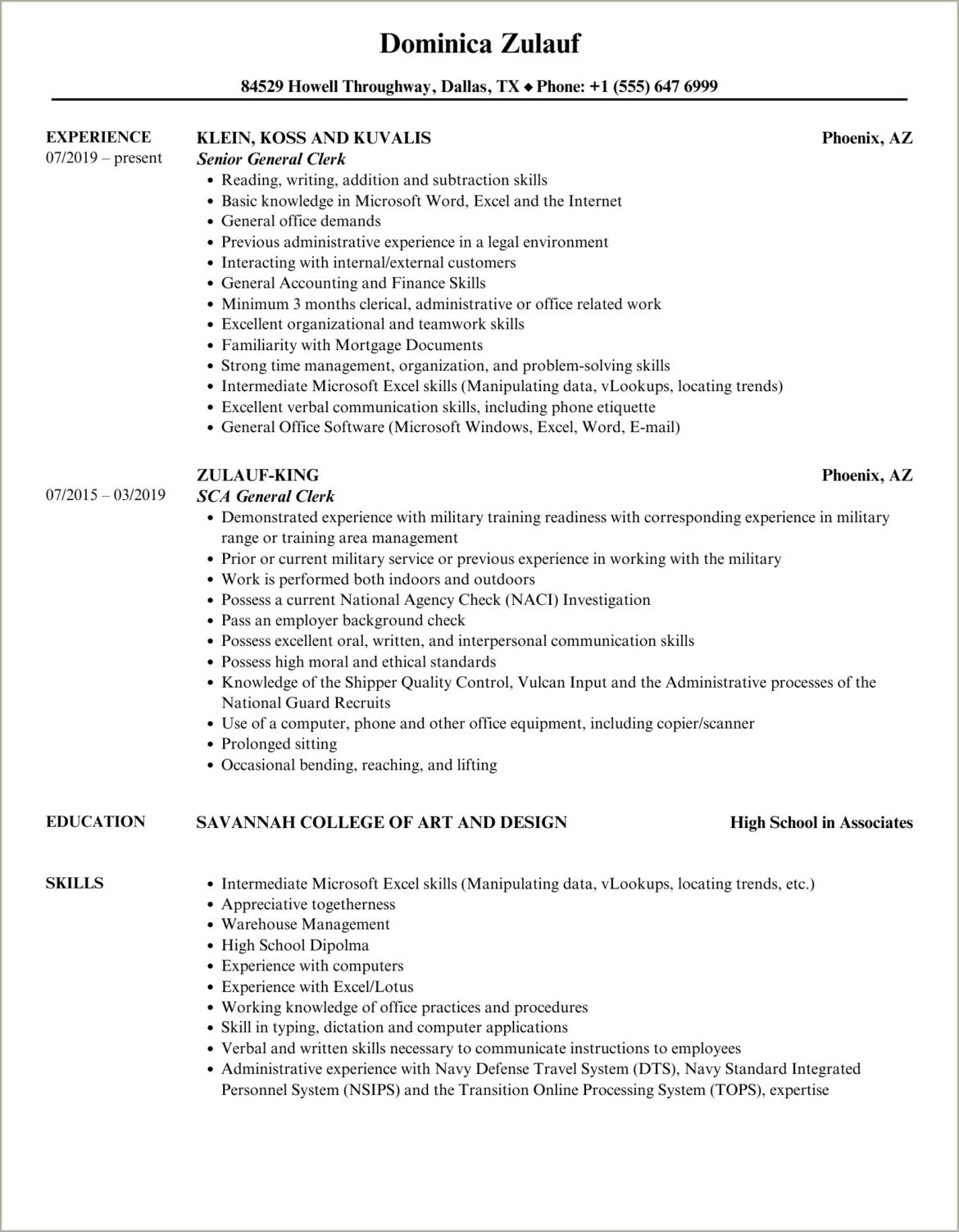 Skills For General Clerk Iii Resume