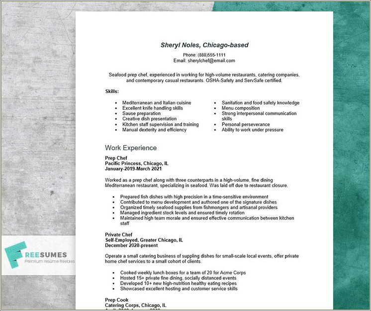 Skills For Job Resume Line Cook