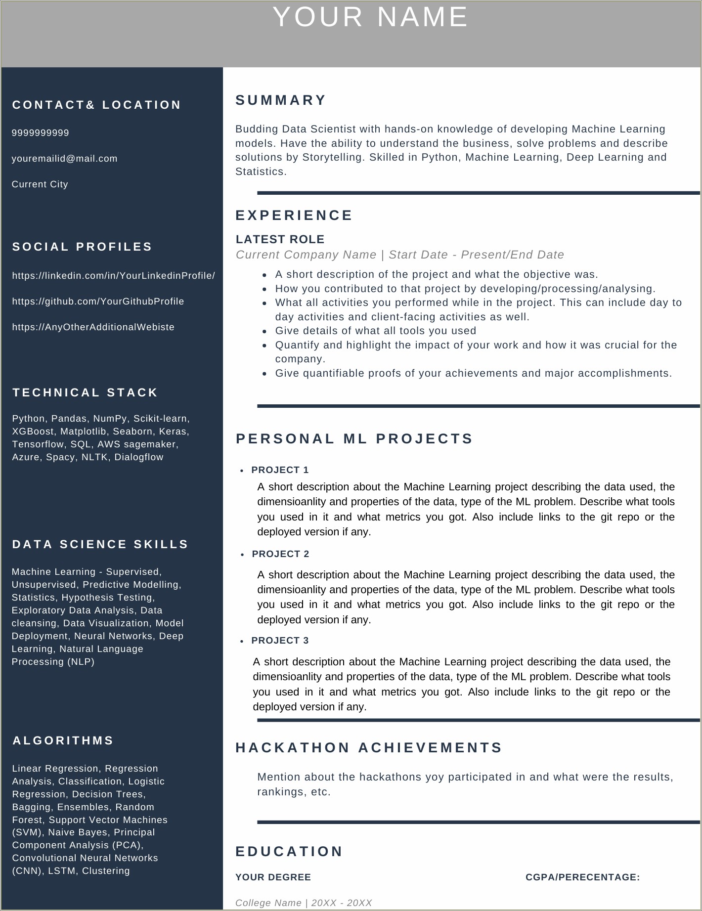 Skills For Machine Learning Engineer Resume