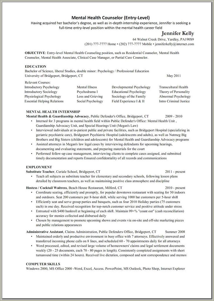 Skills For Mental Health Counselor Resume