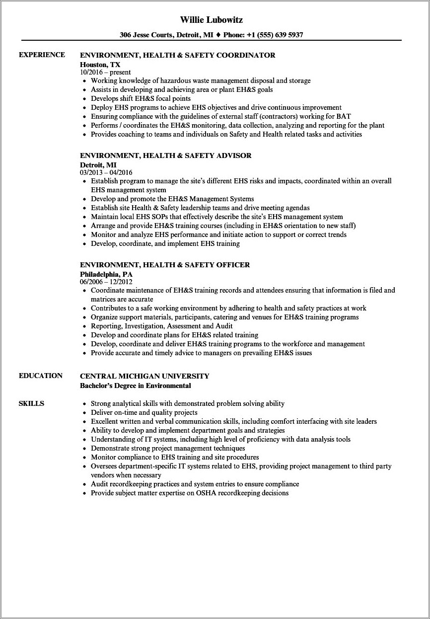 Skills For Occupatioanl Safety And Health For Resumes