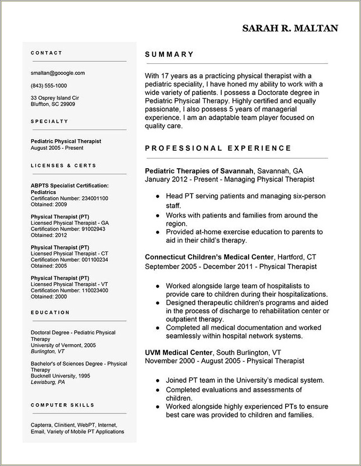 Skills For Physical Therapy Aide Resume