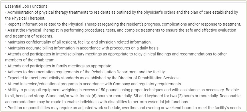 Skills For Physical Therapy Assistant Resume