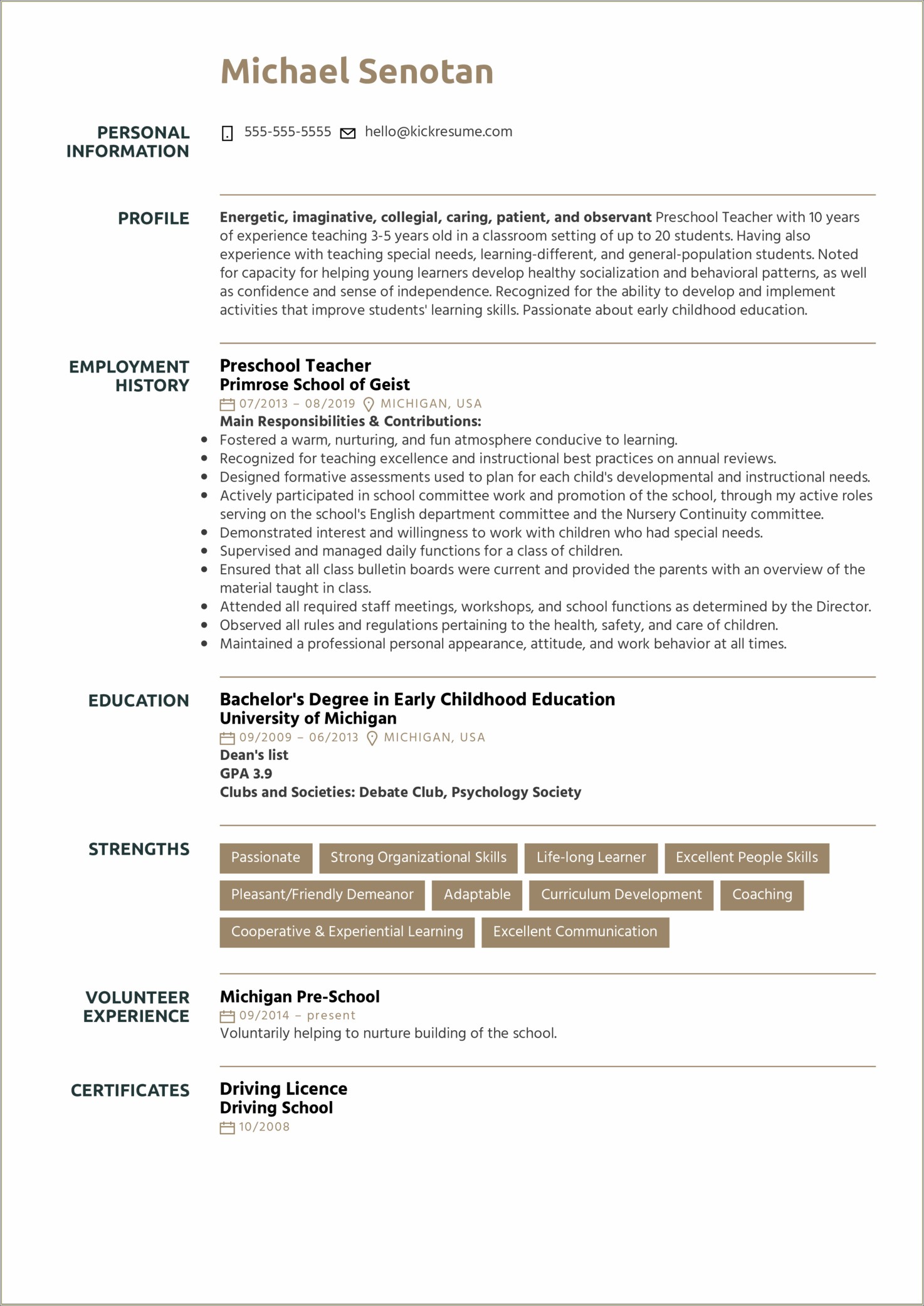 Skills For Preschool Teacher Assistant Resume