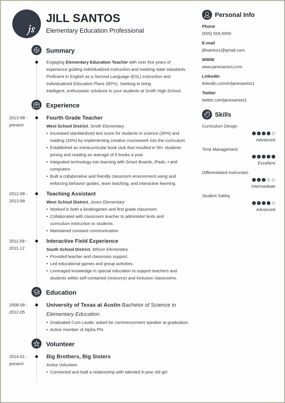 Skills For Resume Associated With Teaching