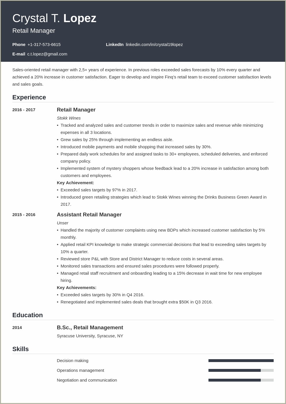 Skills For Resume Examples For Retail