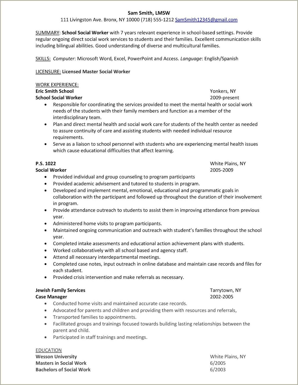 Skills For Resume Examples Social Worker