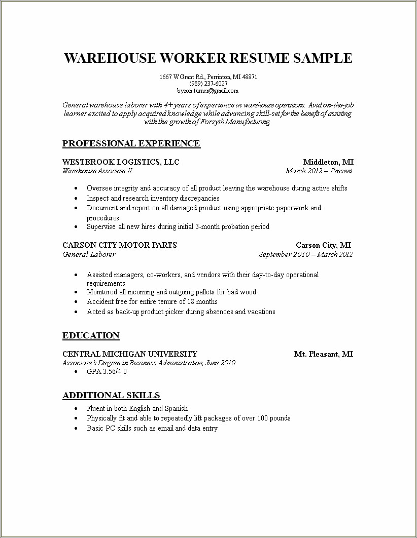 Skills For Resume Factory Worker Resume