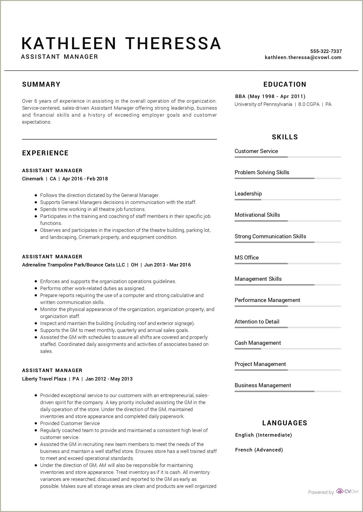 Skills For Resume For Assistant Manager