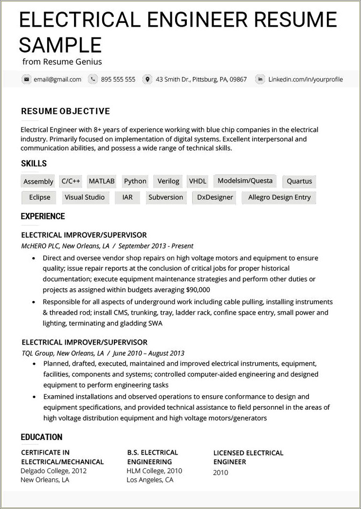 Skills For Resume For Electronics Engineers