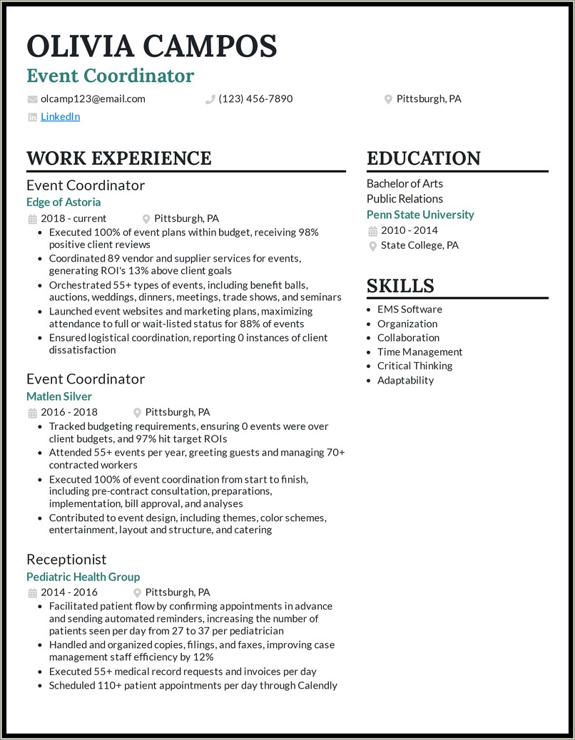 Skills For Resume For Event Planning