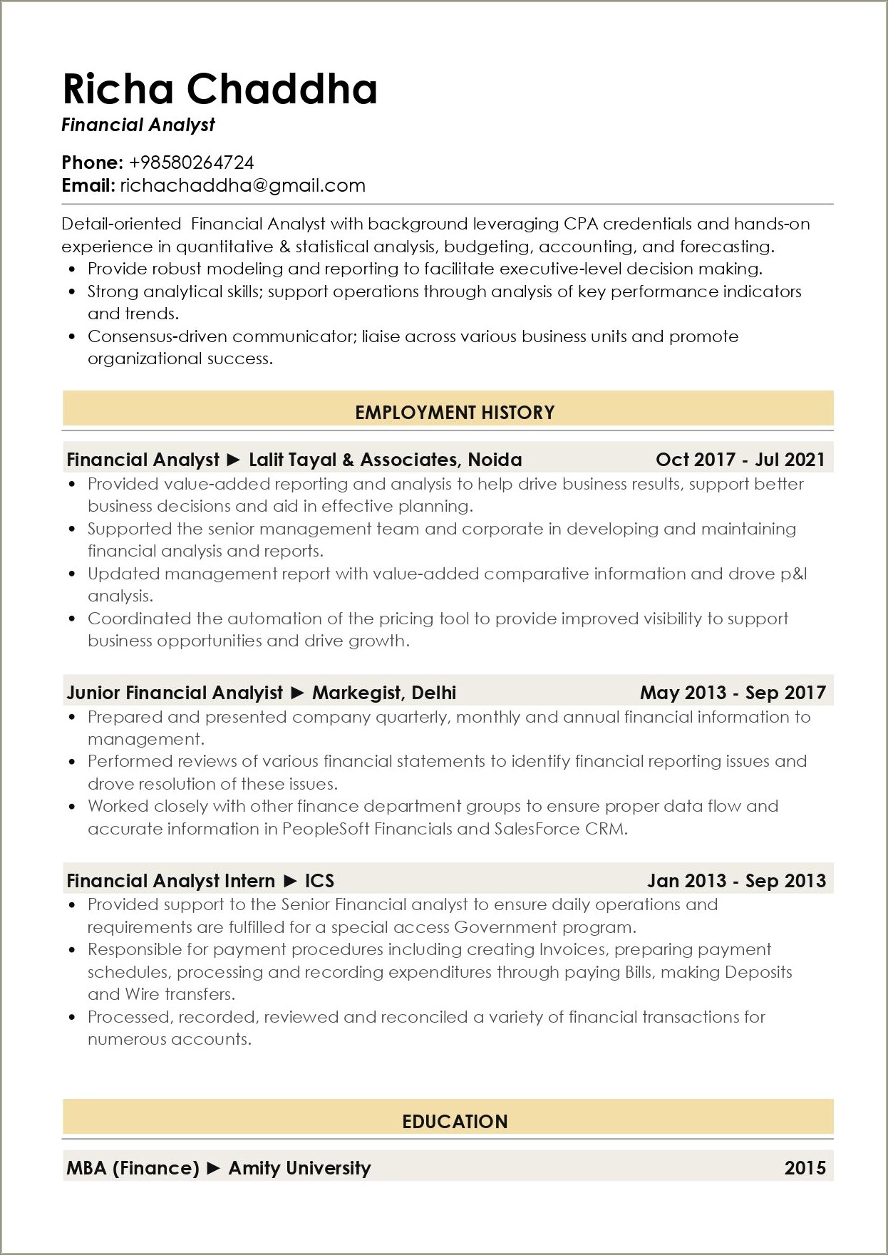 Skills For Resume For Financial Analyst