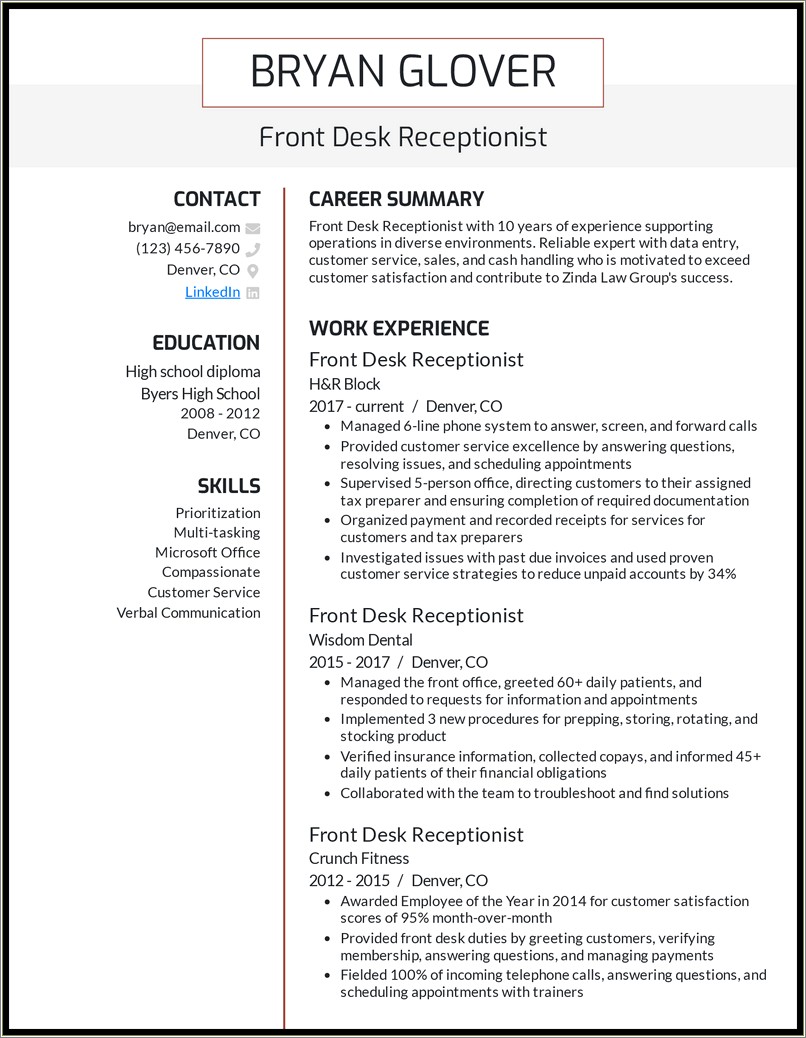 Skills For Resume For Front Desk