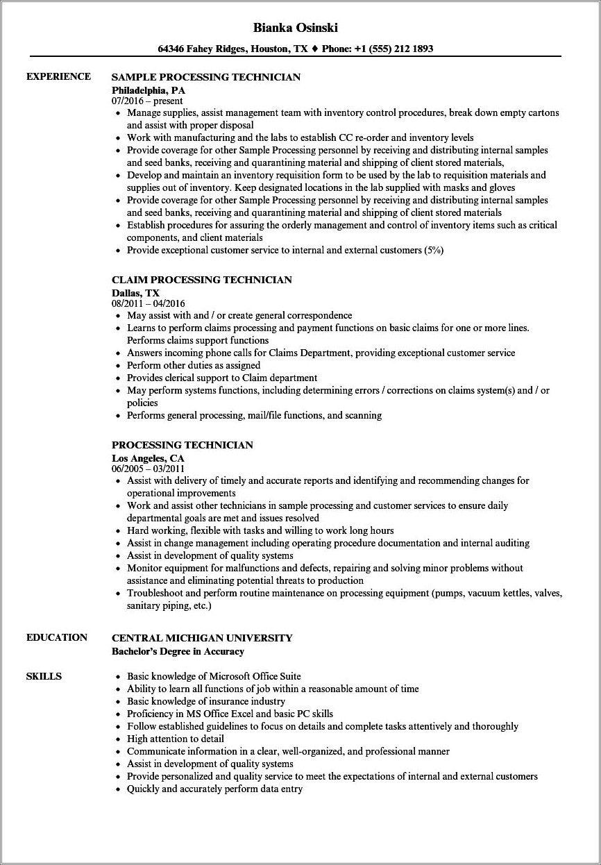 Skills For Resume For Plasma Technician