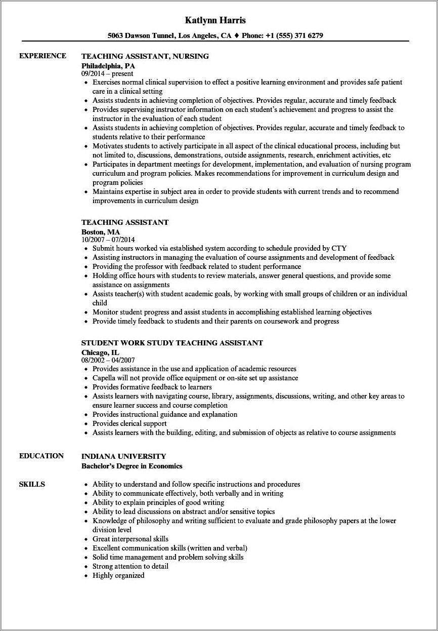 Skills For Resume For Teacher Assistant