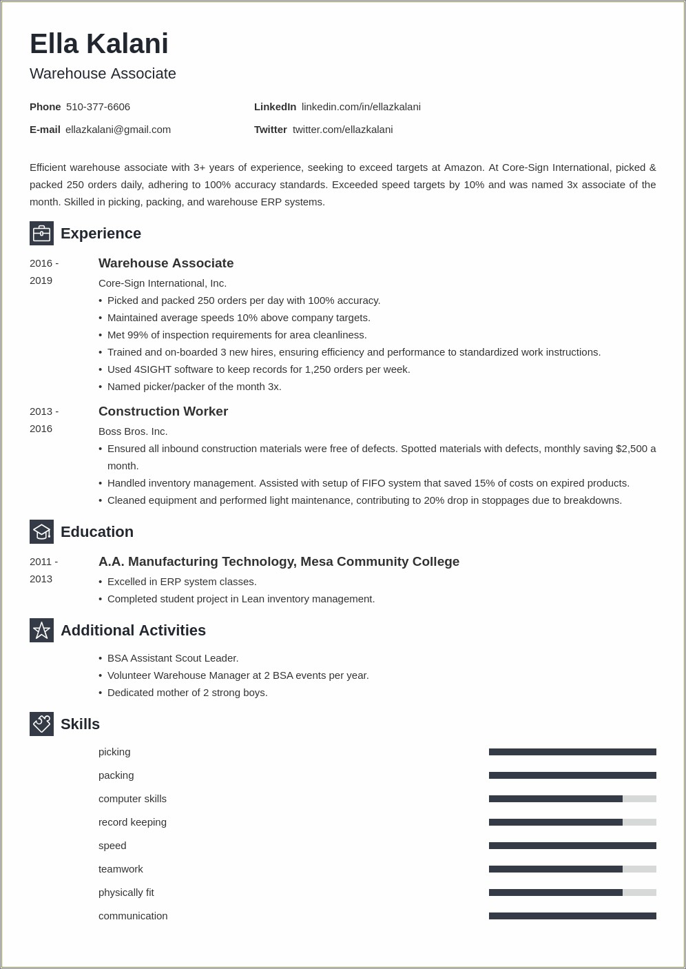 Skills For Resume For Warehouse Worker