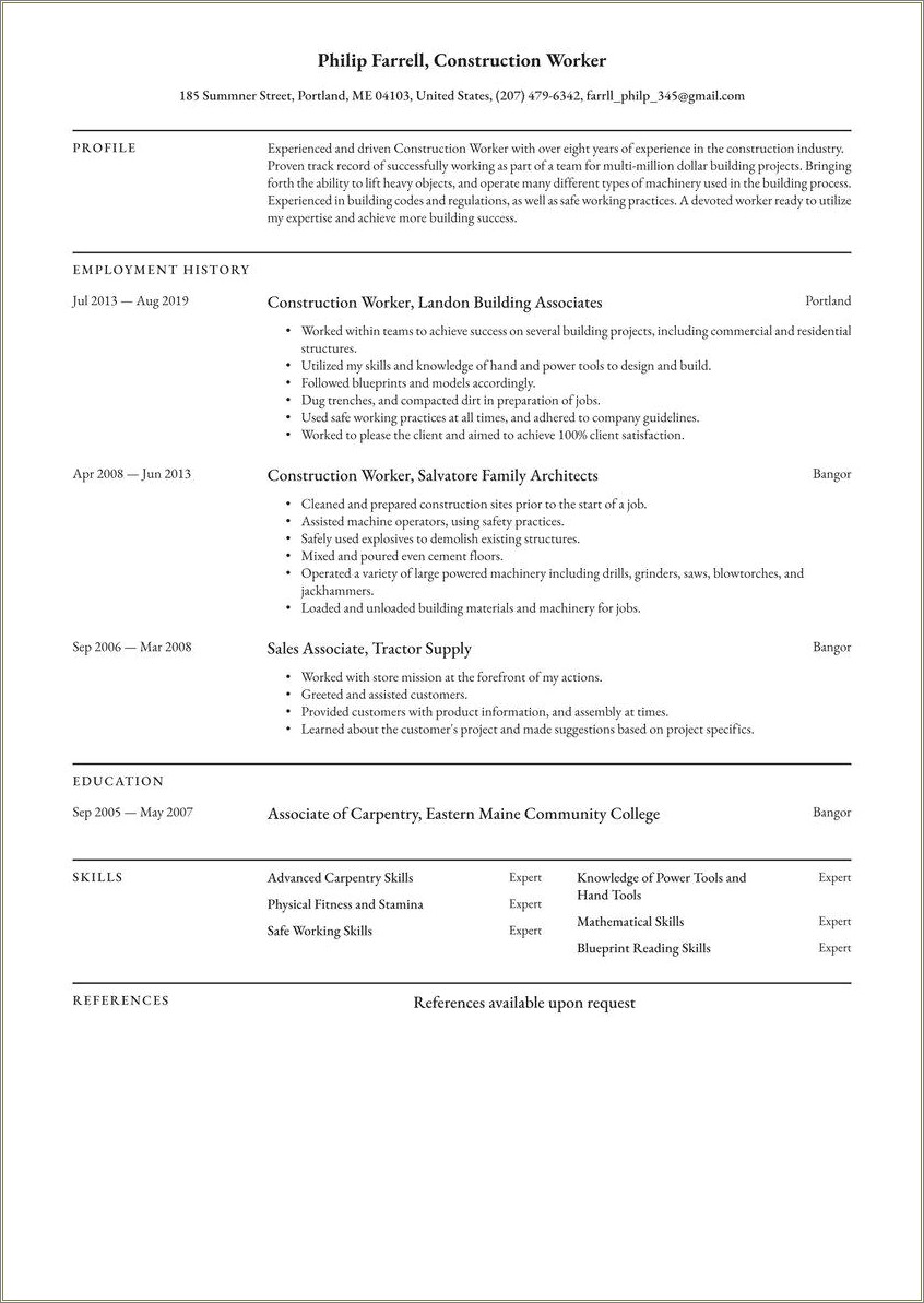 Skills For Resume In Concrete Crostruction