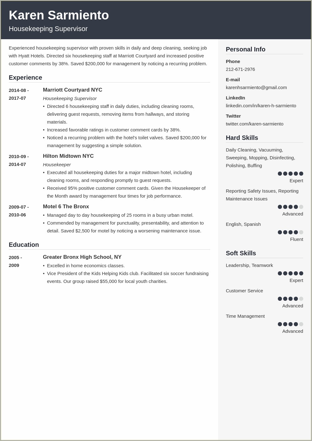 Skills For Resume Of A Housekeeper