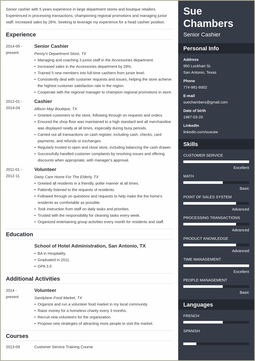 Skills For Resume Part Time Cashier