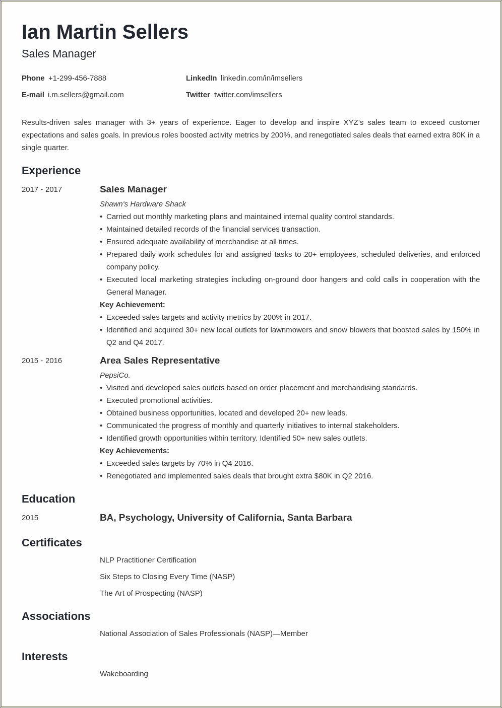 Skills For Sales Manager For Resume