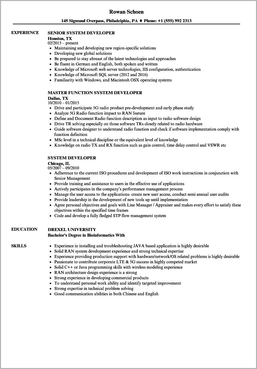 Skills In And Systems On Resume