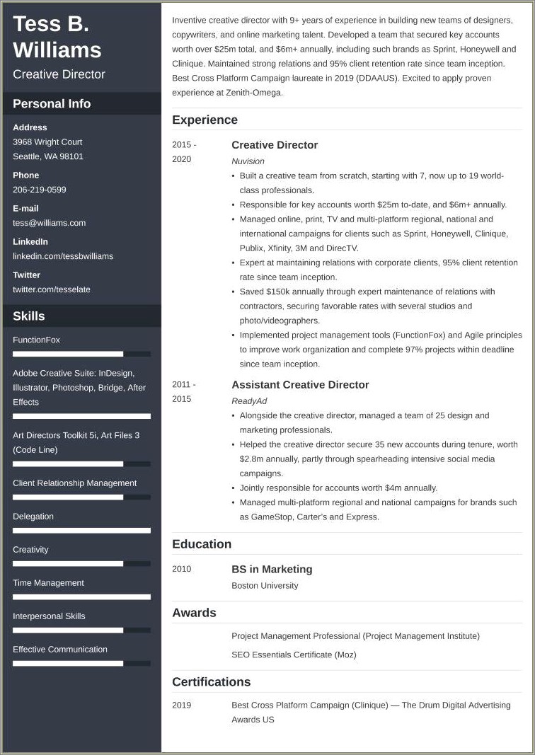 Skills In Resume For Art Director